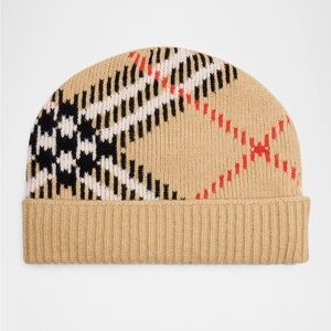 AUTHENTIC BURBERRY Check Cashmere Blend Knit Beanie